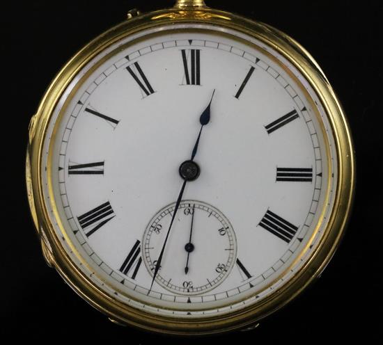 A late Victorian 18ct gold open face keyless lever pocket watch by Gabriel, Bishopsgate Within,